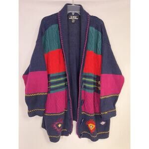 Southwestern Knit Cardigan Womens Sz 2 XL Vintage 90s Rustic Western Boho